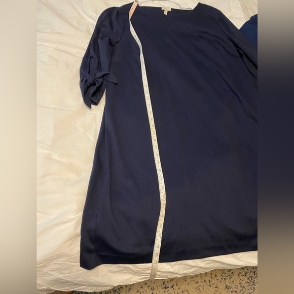 Talbots 2x Navy Blue dress with 3/4 sleeves and cute tied cuffs - Picture 5 of 9